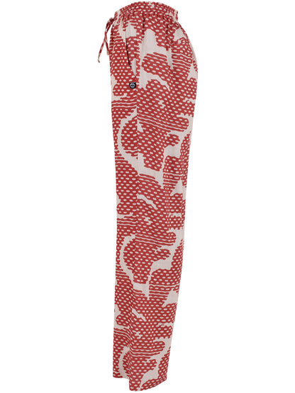 Fine mønstrede bukser i orangebrun og varm sandfarve i lækker hørblanding til kvinder