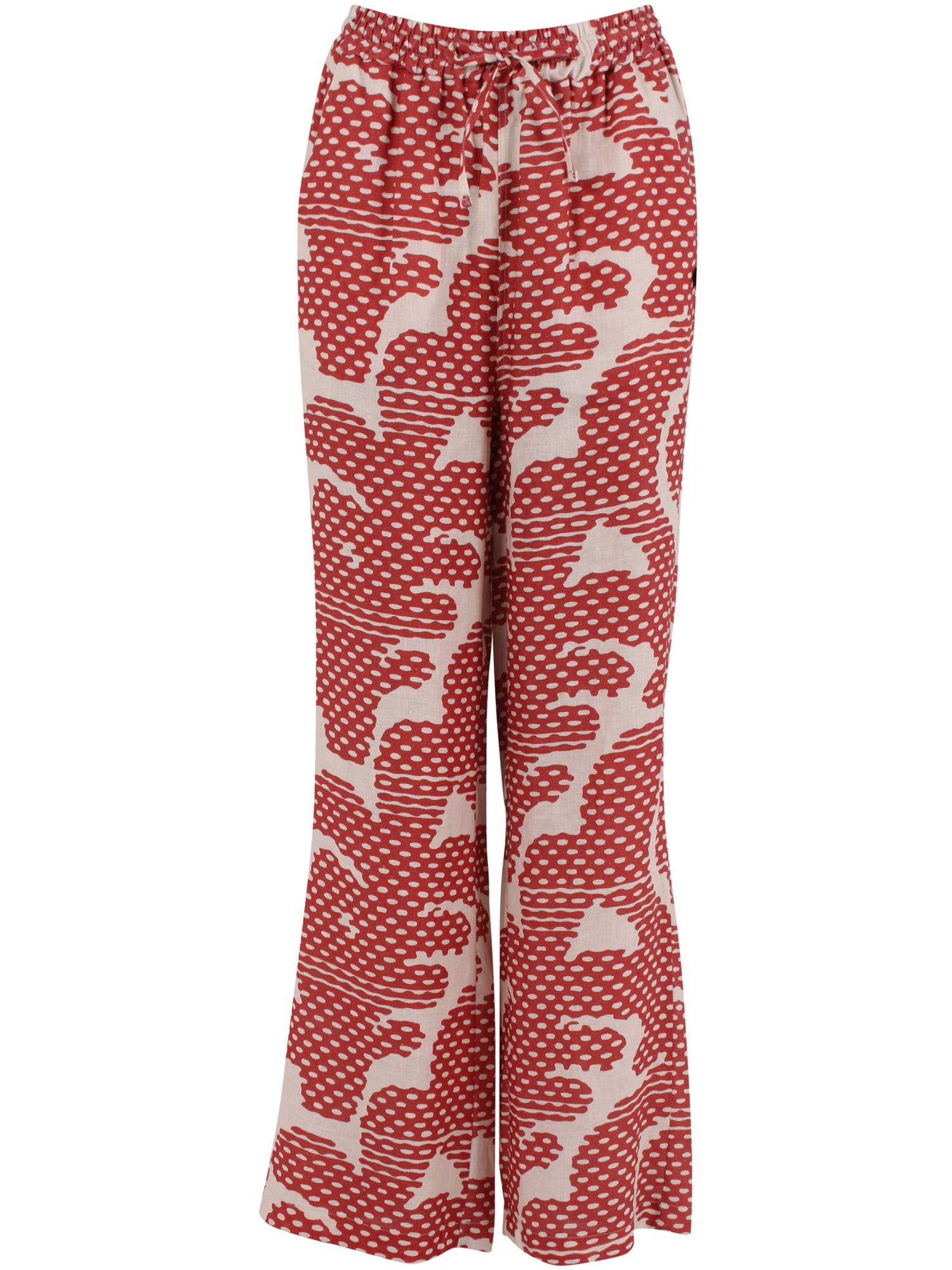 Fine mønstrede bukser i orangebrun og varm sandfarve i lækker hørblanding til kvinder