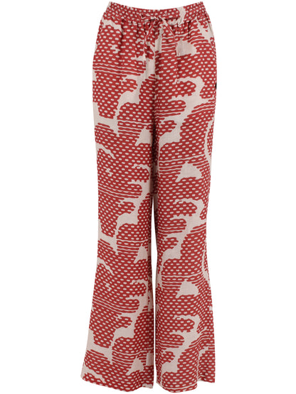 Fine mønstrede bukser i orangebrun og varm sandfarve i lækker hørblanding til kvinder