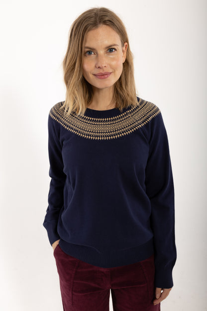 Danebright Lights Cotton Sweater Dark Navy JAQUARD