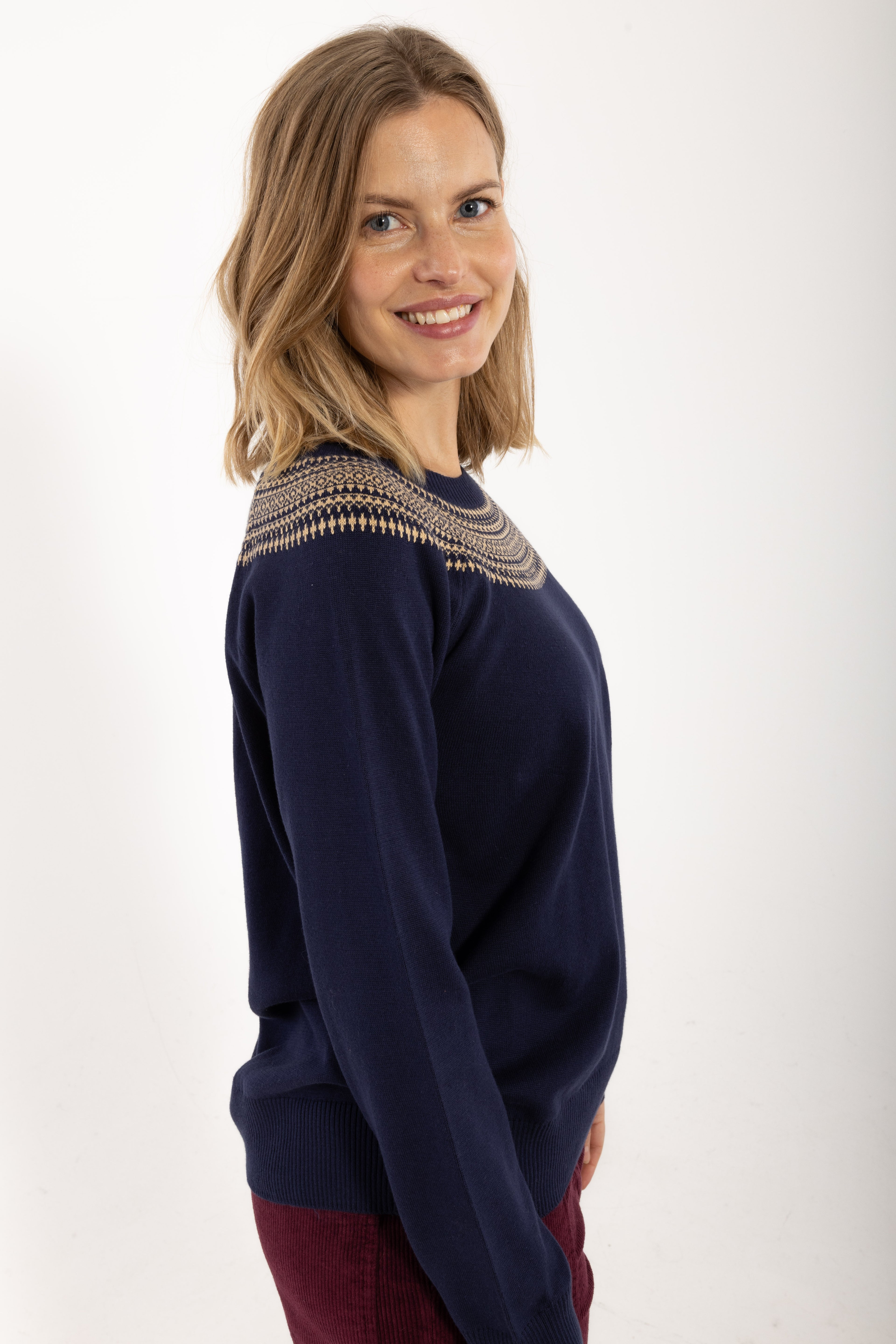 Danebright Lights Cotton Sweater Dark Navy JAQUARD