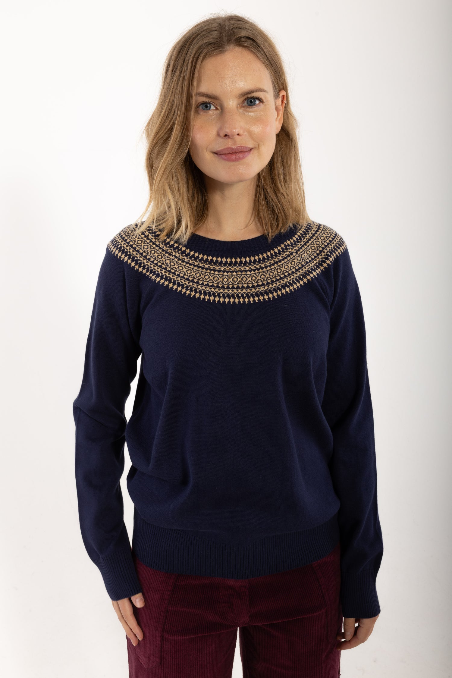 Danebright Lights Cotton Sweater Dark Navy JAQUARD