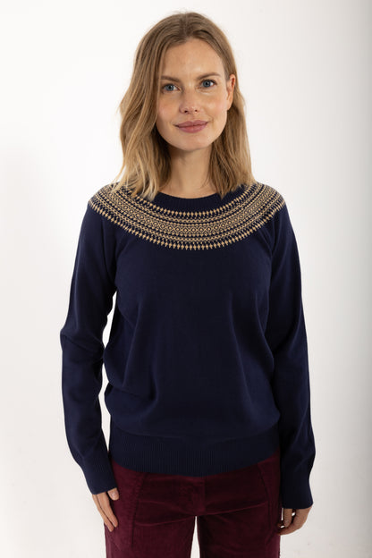 Danebright Lights Cotton Sweater Dark Navy JAQUARD
