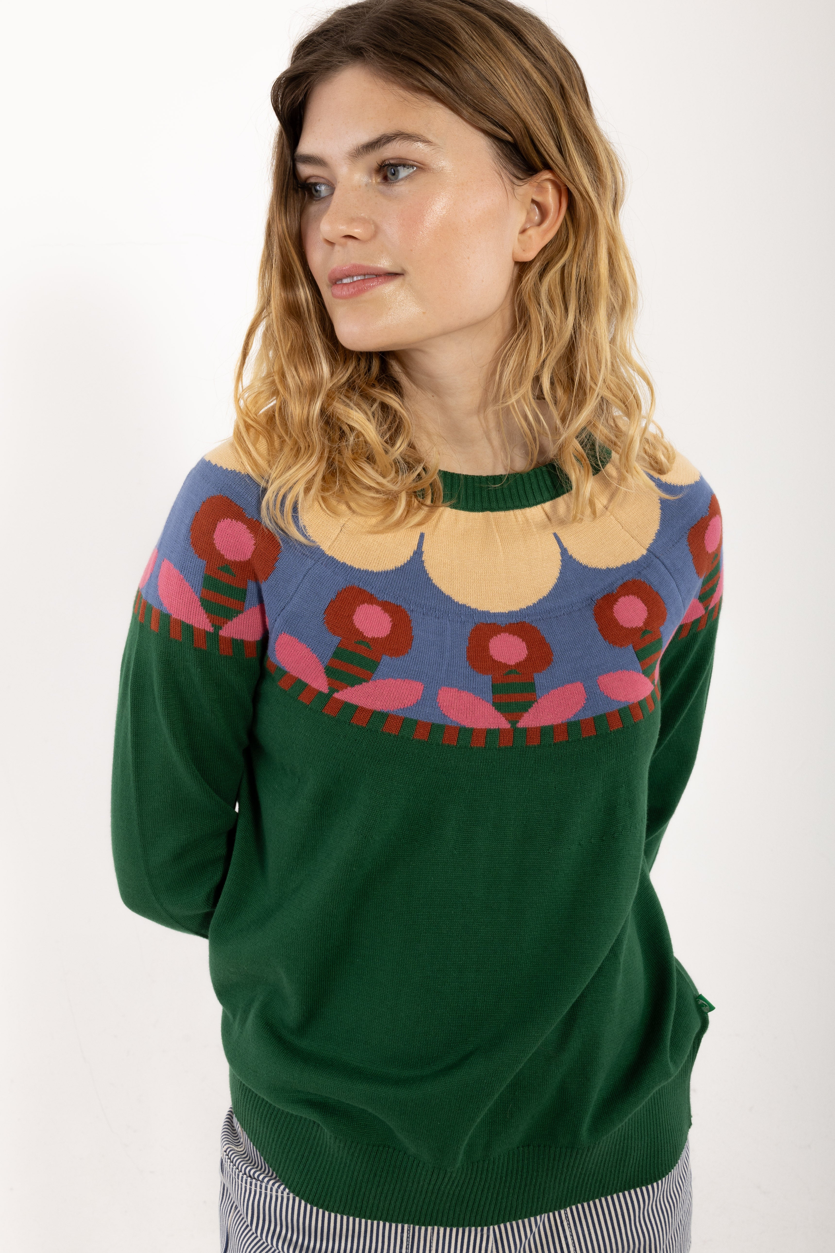 Danebright Lights Cotton Sweater Dark Pine FLOWER