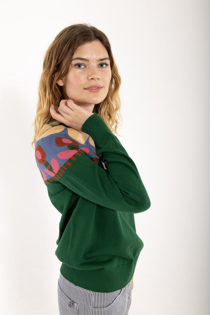 Danebright Lights Cotton Sweater Dark Pine FLOWER