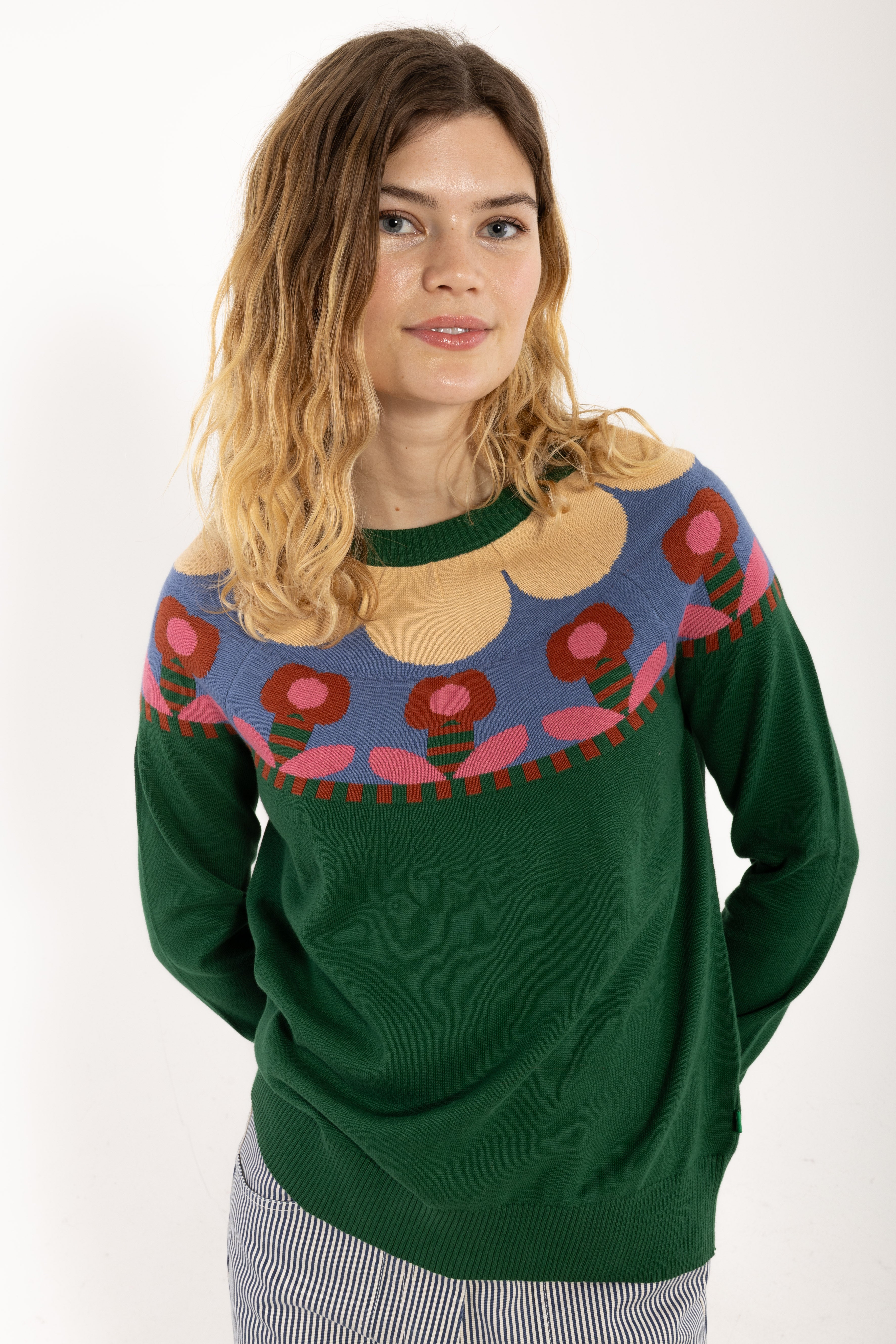Danebright Lights Cotton Sweater Dark Pine FLOWER
