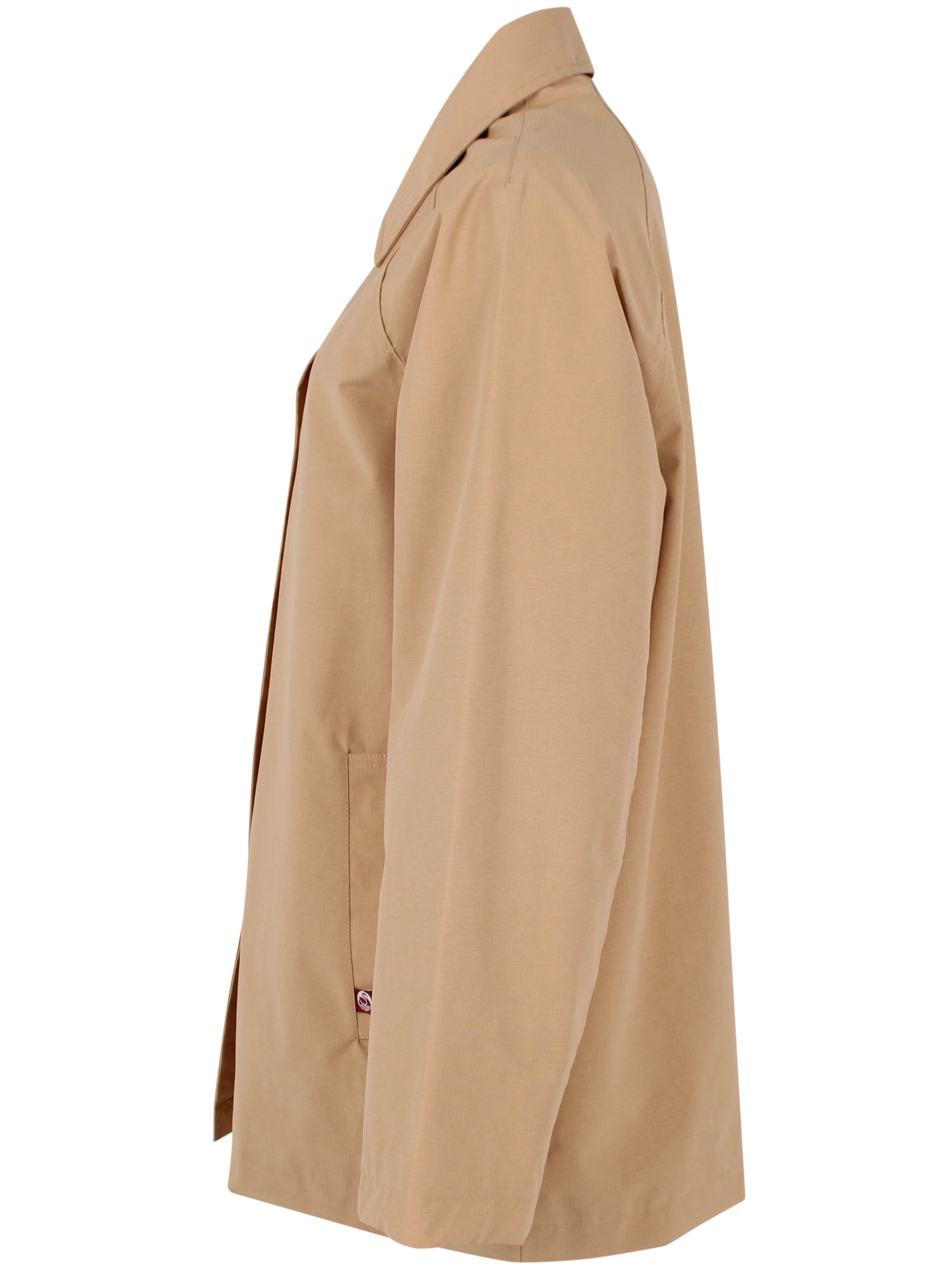 Elegant kort trenchcoat i beige med stribet for til kvinder