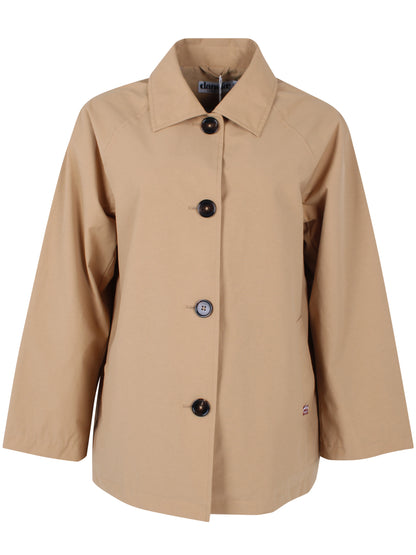 Elegant kort trenchcoat i beige med stribet for til kvinder-8