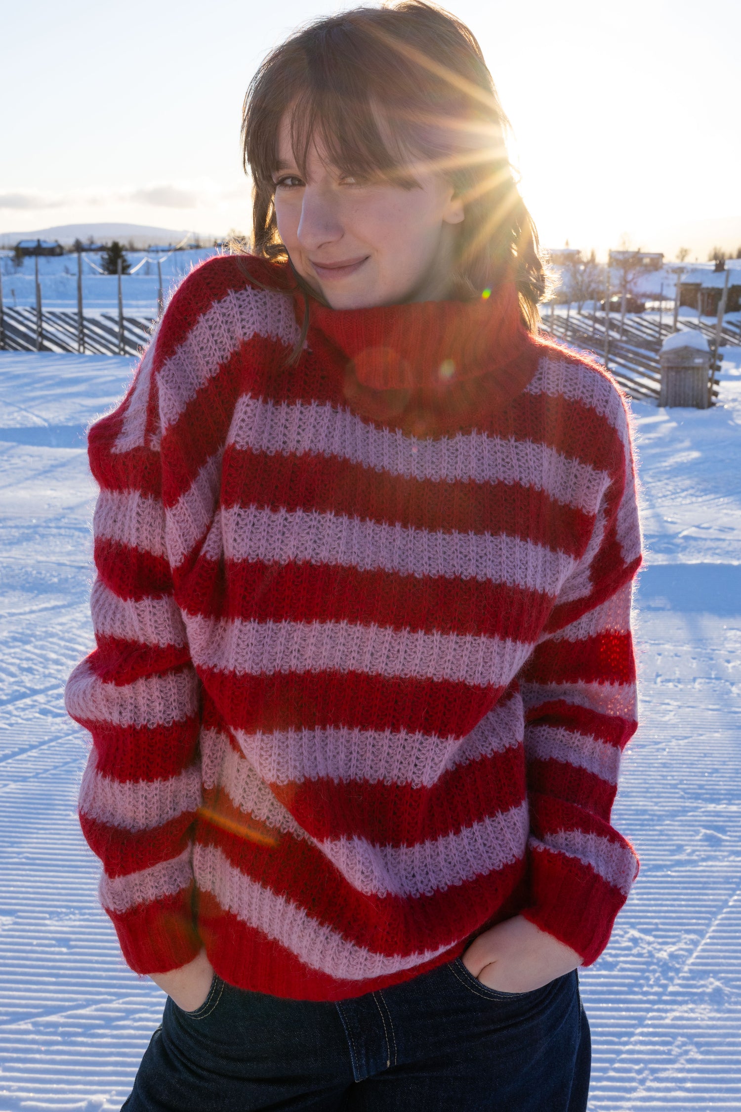 Danecaring Mohair Rollneck Sweater Dark Red/Cold Pink