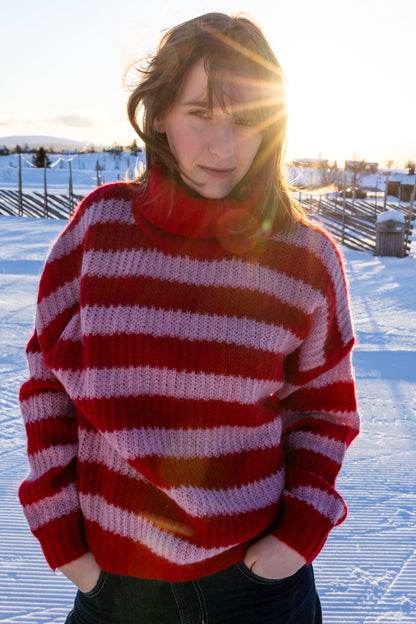 Danecaring Mohair Rollneck Sweater Dark Red/Cold Pink
