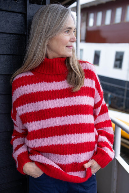 Danecaring Mohair Rollneck Sweater Dark Red/Cold Pink