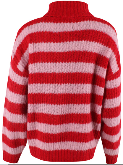 Danecaring Mohair Rollneck Sweater Dark Red/Cold Pink