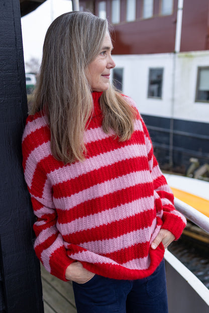 Danecaring Mohair Rollneck Sweater Dark Red/Cold Pink
