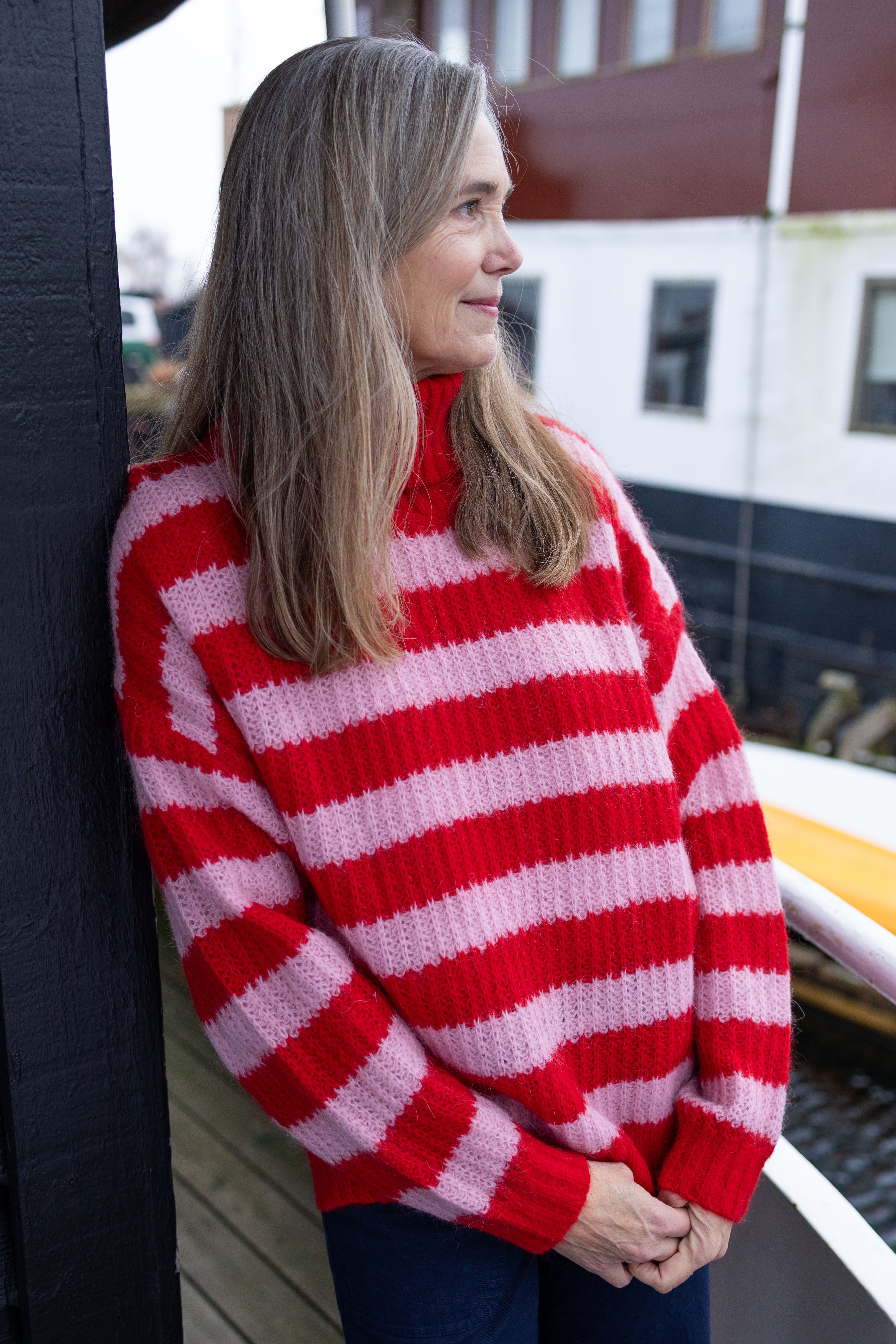 Danecaring Mohair Rollneck Sweater Dark Red/Cold Pink