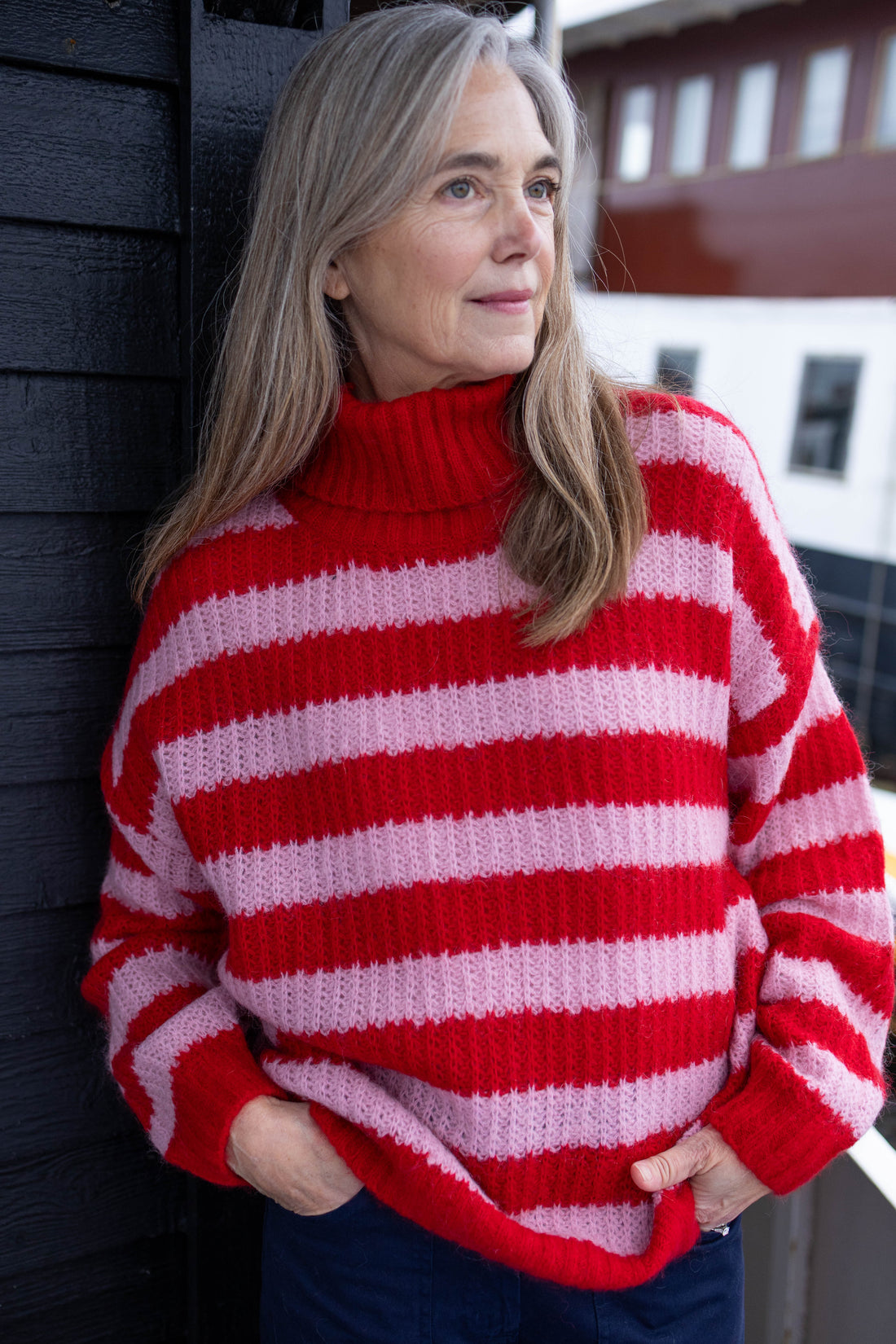 Danecaring Mohair Rollneck Sweater Dark Red/Cold Pink