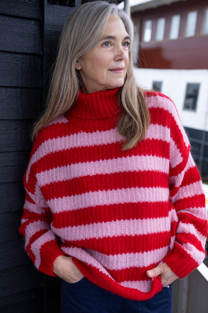 Danecaring Mohair Rollneck Sweater Dark Red/Cold Pink