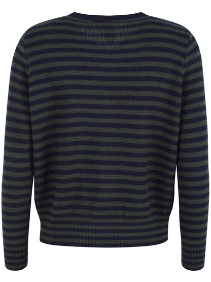 Fin zip-up i uldblanding med blå og grønne striber til kvinder