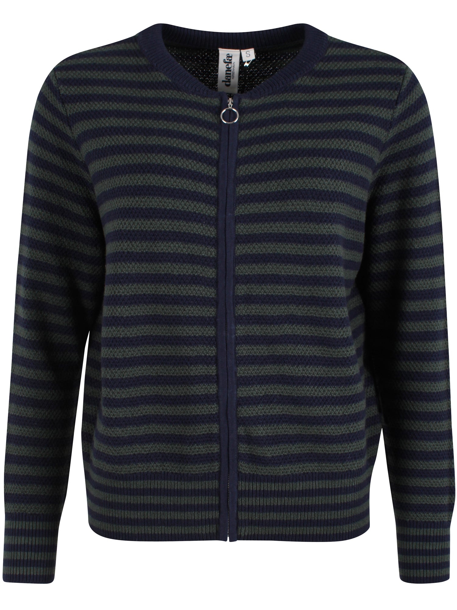 Fin zip-up i uldblanding med blå og grønne striber til kvinder