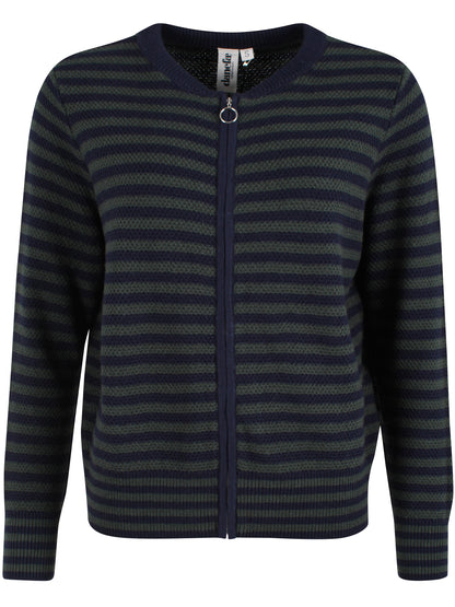 Fin zip-up i uldblanding med blå og grønne striber til kvinder