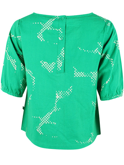 Sød bæk og bølge skjortebluse i grønt og hvidt mønster til kvinder
