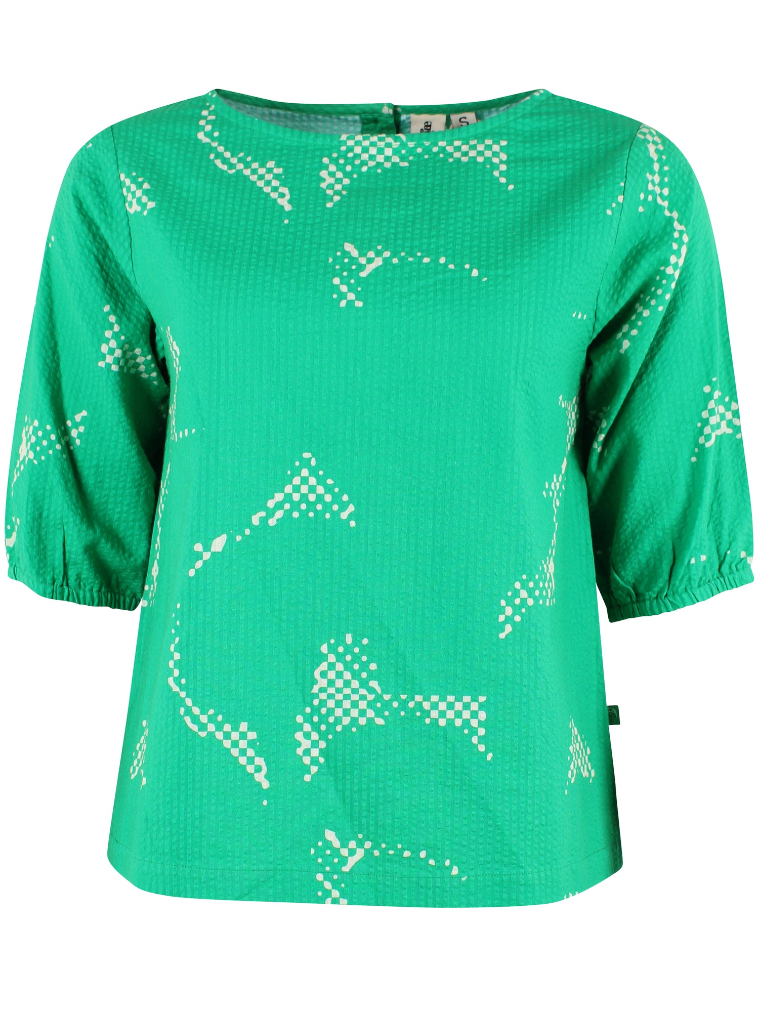 Sød bæk og bølge skjortebluse i grønt og hvidt mønster til kvinder