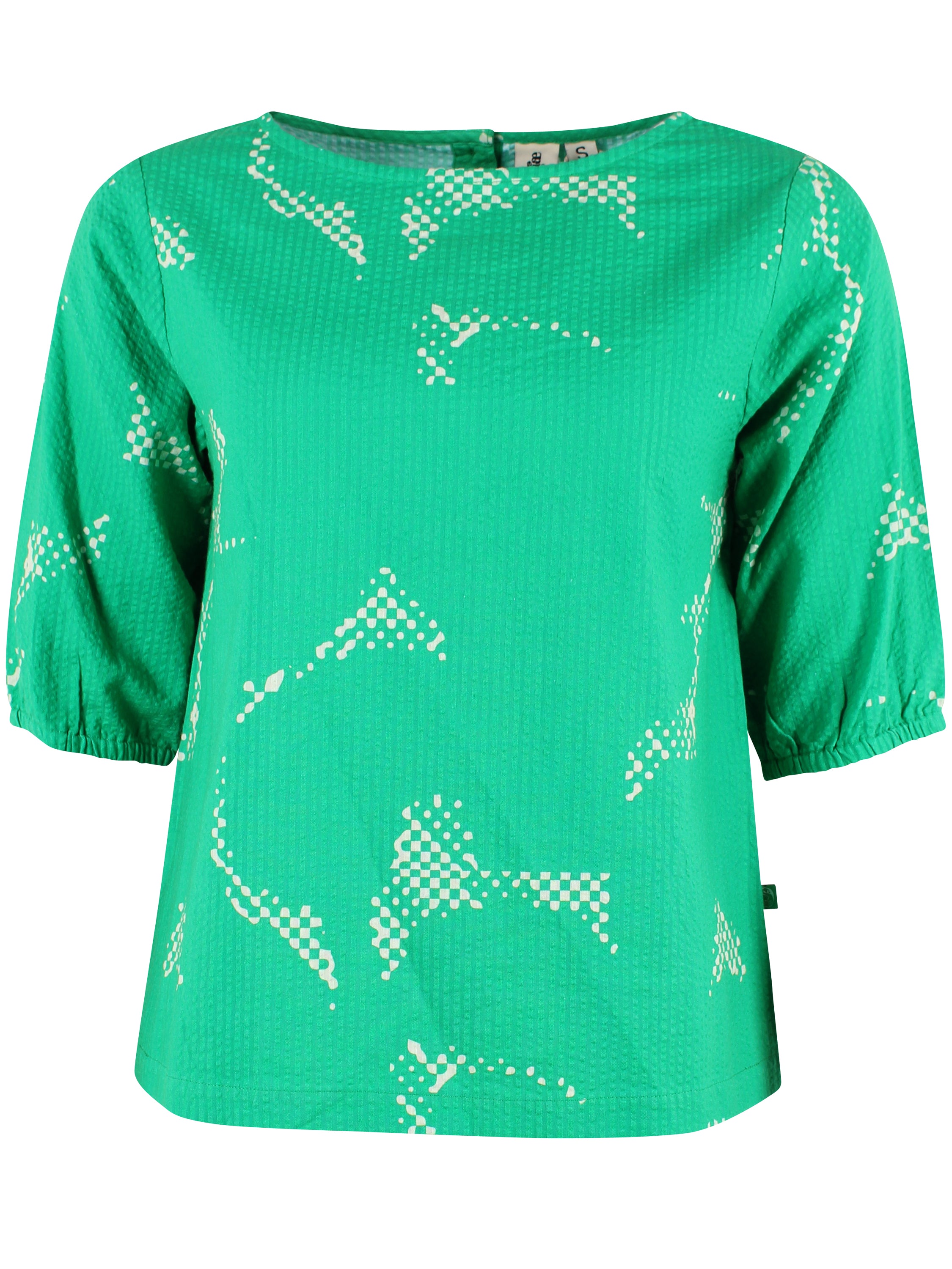 Sød bæk og bølge skjortebluse i grønt og hvidt mønster til kvinder