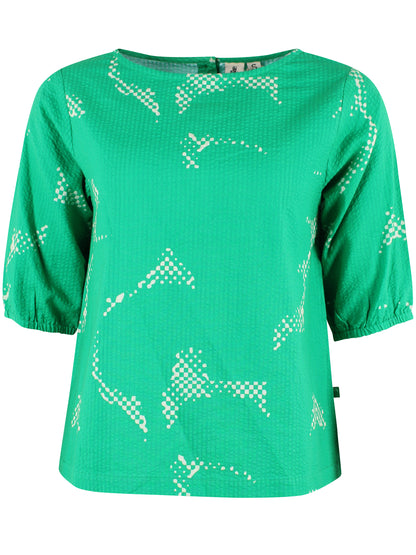 Sød bæk og bølge skjortebluse i grønt og hvidt mønster til kvinder