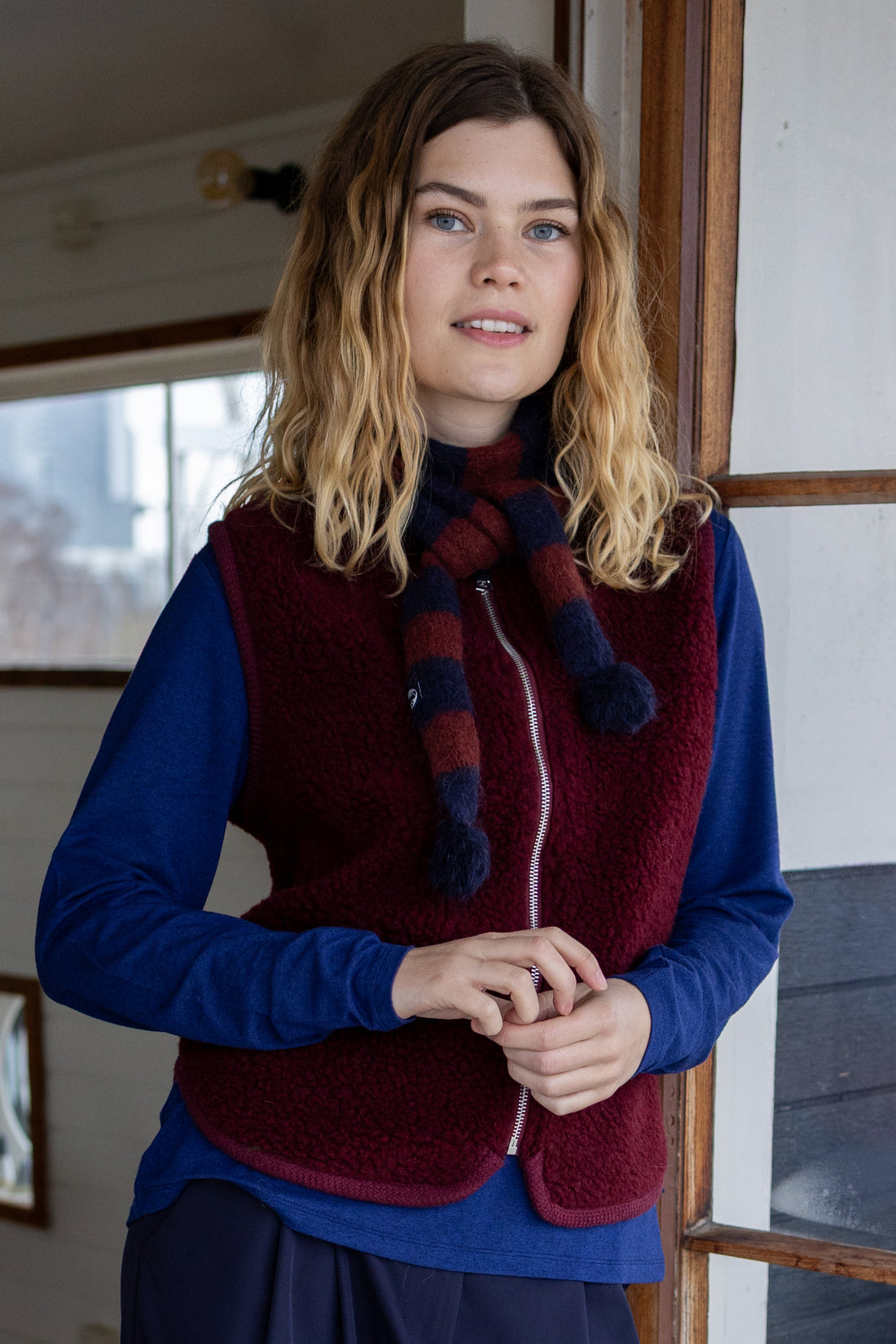 Danecubist Fuzzy Wool Fleece Vest Dark Wine
