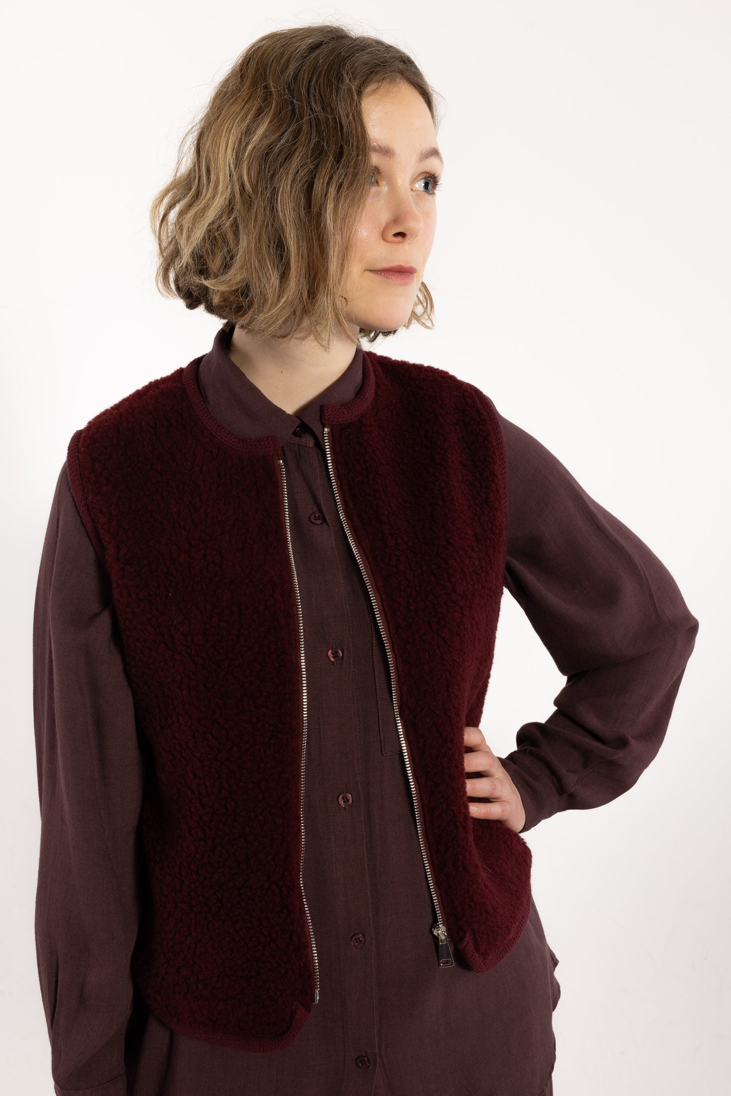 Danecubist Fuzzy Wool Fleece Vest Berry Compote