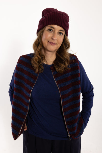 Danecubist Fuzzy Wool Stripe Fleece Vest Dark Wine/Porcelaine