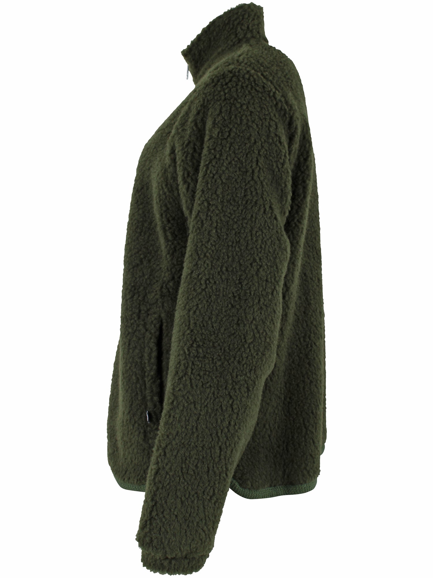 Lækker fuzzy zip-up fleecejakke i armygrøn til kvinder