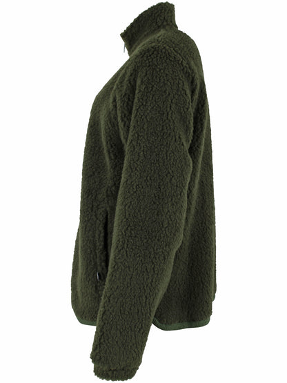 Lækker fuzzy zip-up fleecejakke i armygrøn til kvinder