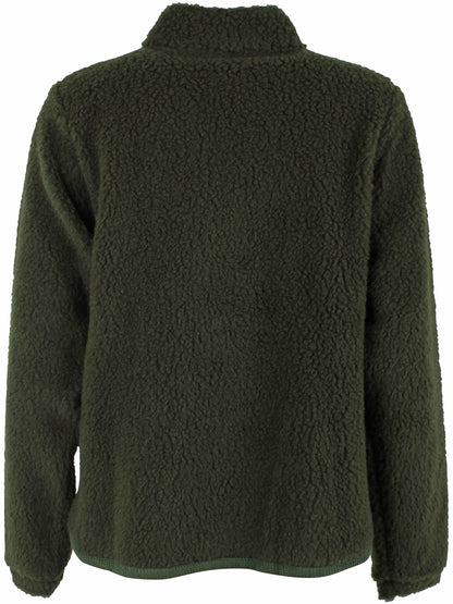 Lækker fuzzy zip-up fleecejakke i armygrøn til kvinder