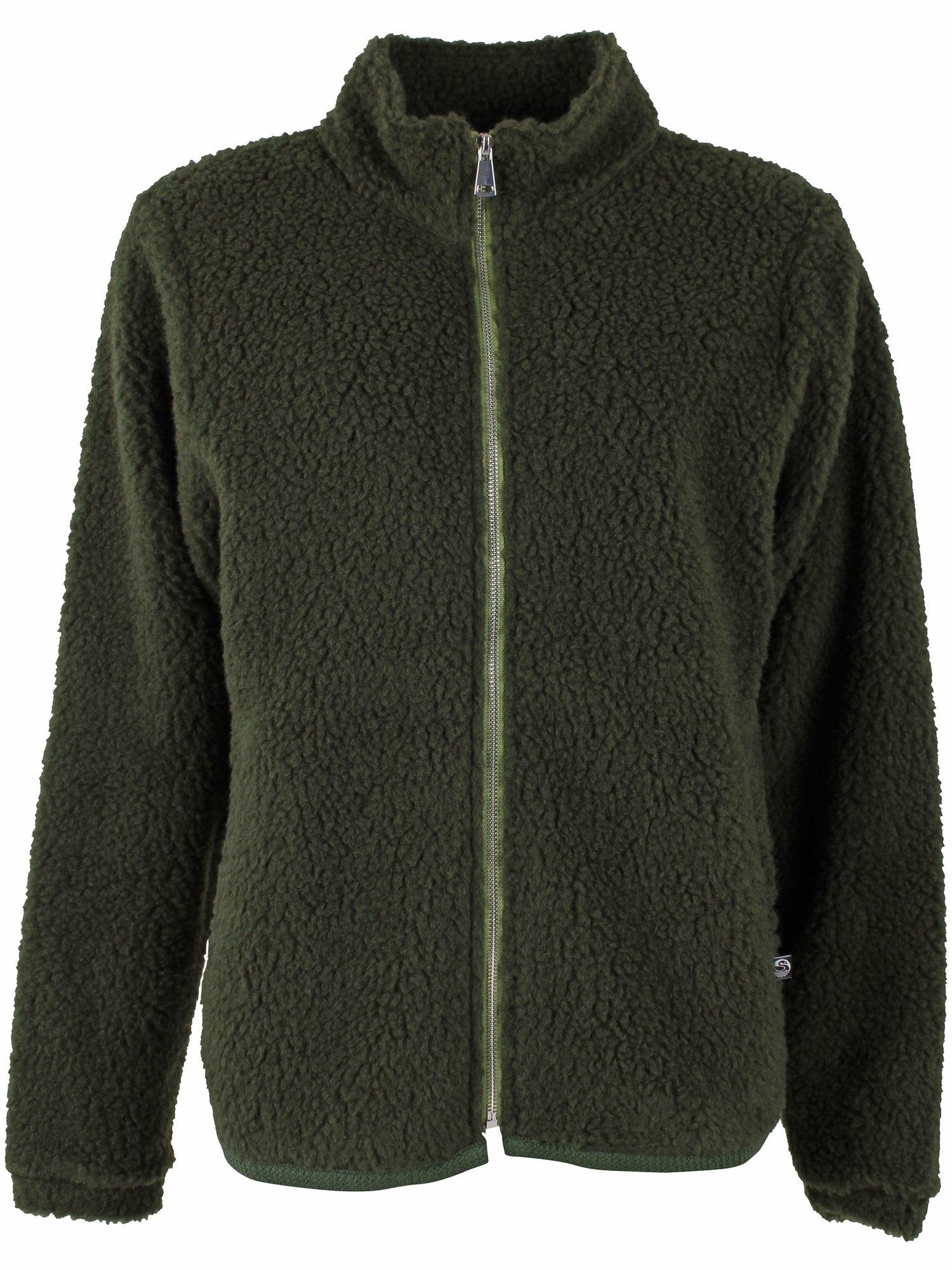 Lækker fuzzy zip-up fleecejakke i armygrøn til kvinder