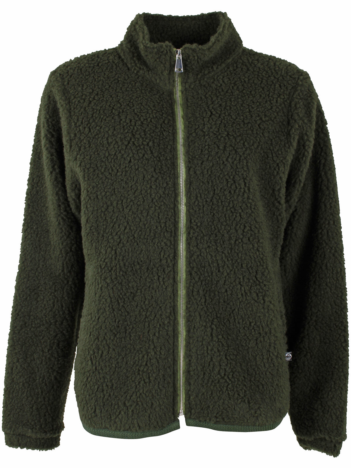 Lækker fuzzy zip-up fleecejakke i armygrøn til kvinder