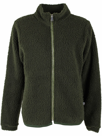 Lækker fuzzy zip-up fleecejakke i armygrøn til kvinder