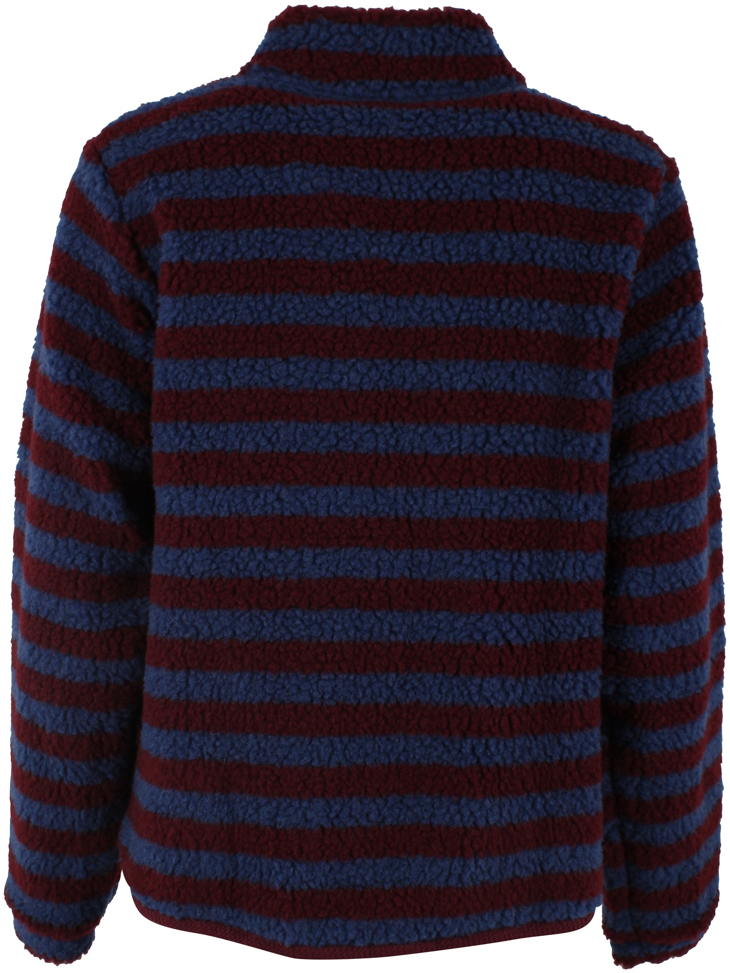 Lækker fuzzy zip-up fleecejakke med striber i vinrød og støvet blå til kvinder