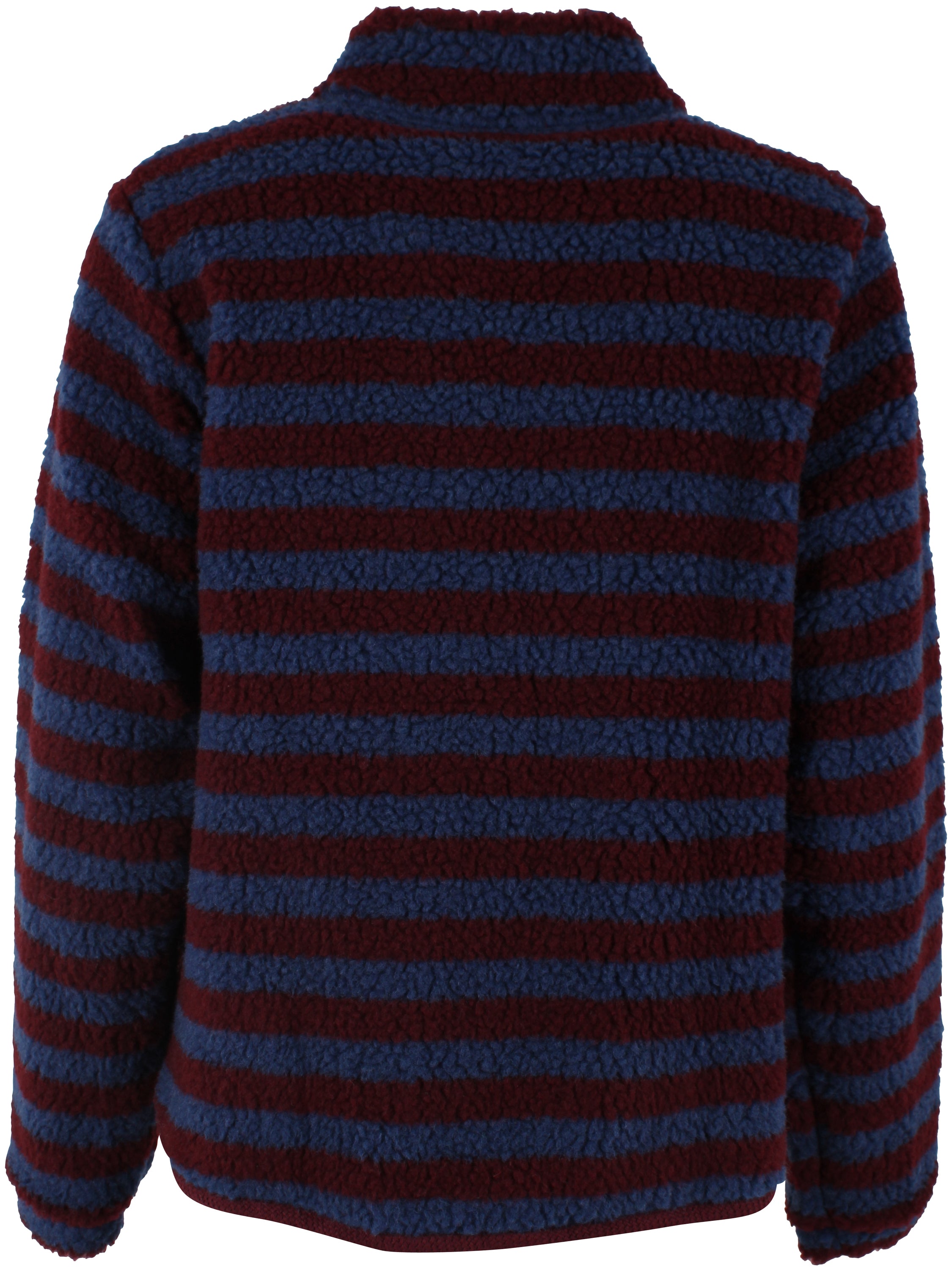 Lækker fuzzy zip-up fleecejakke med striber i vinrød og støvet blå til kvinder