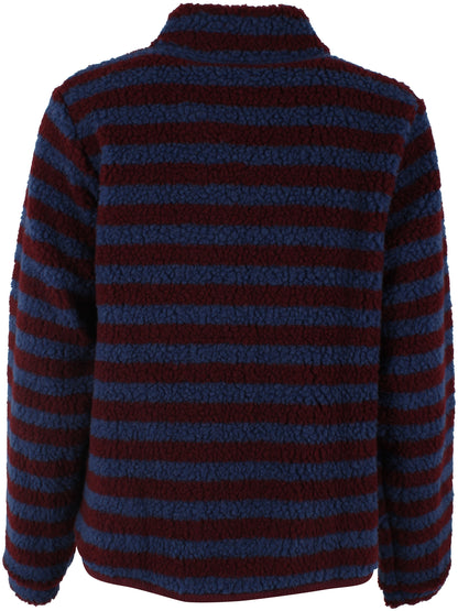 Lækker fuzzy zip-up fleecejakke med striber i vinrød og støvet blå til kvinder