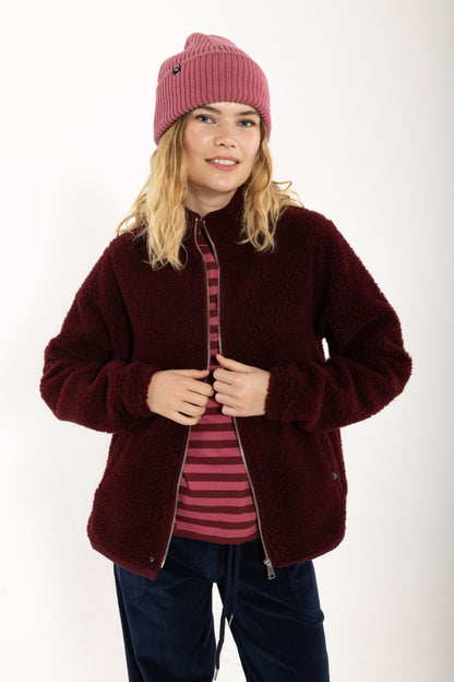 Danedada Fuzzy Wool Fleece Zip-Up Dark Wine