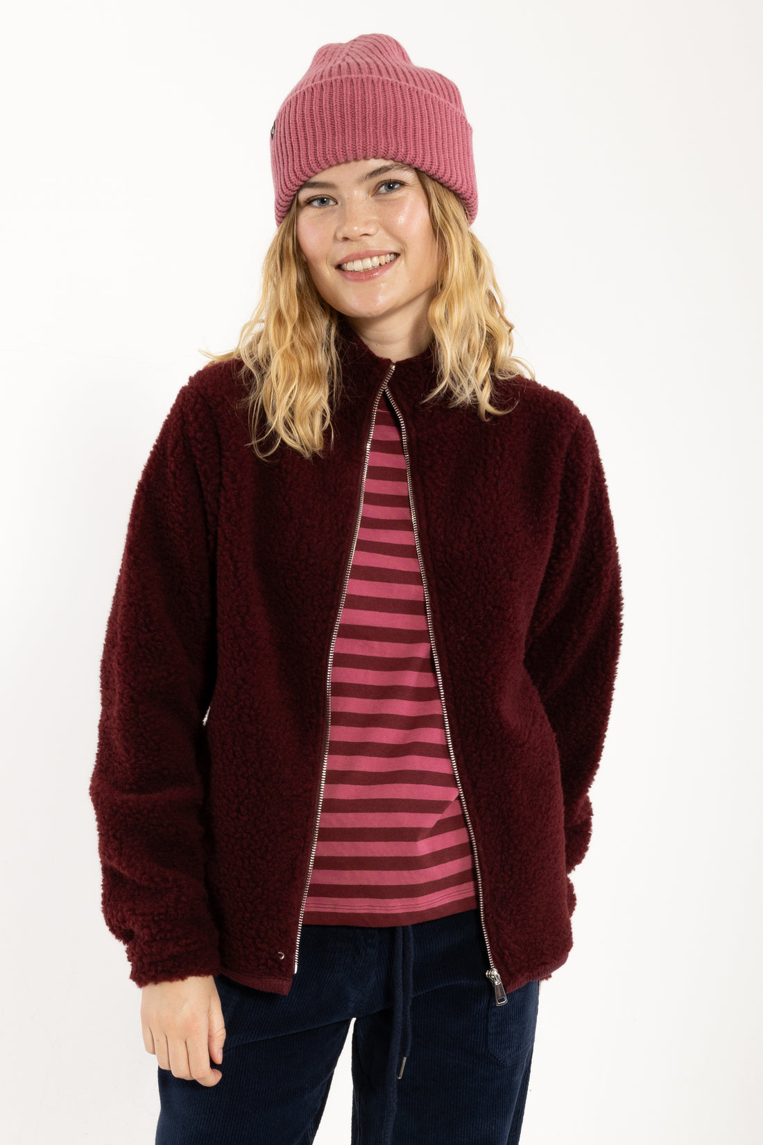 Danedada Fuzzy Wool Fleece Zip-Up Berry Compote