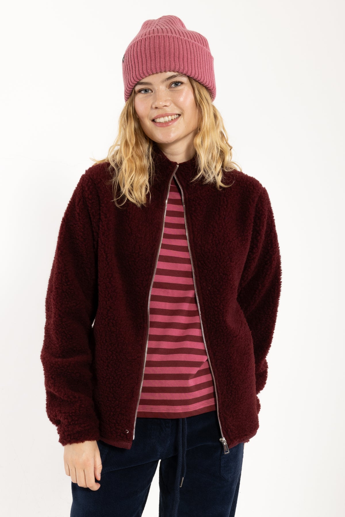 Danedada Fuzzy Wool Fleece Zip-Up Berry Compote