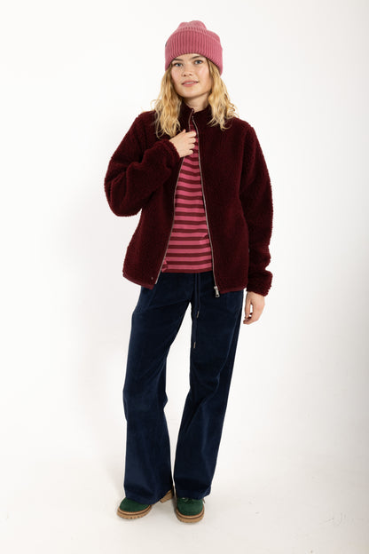 Danedada Fuzzy Wool Fleece Zip-Up Dark Wine