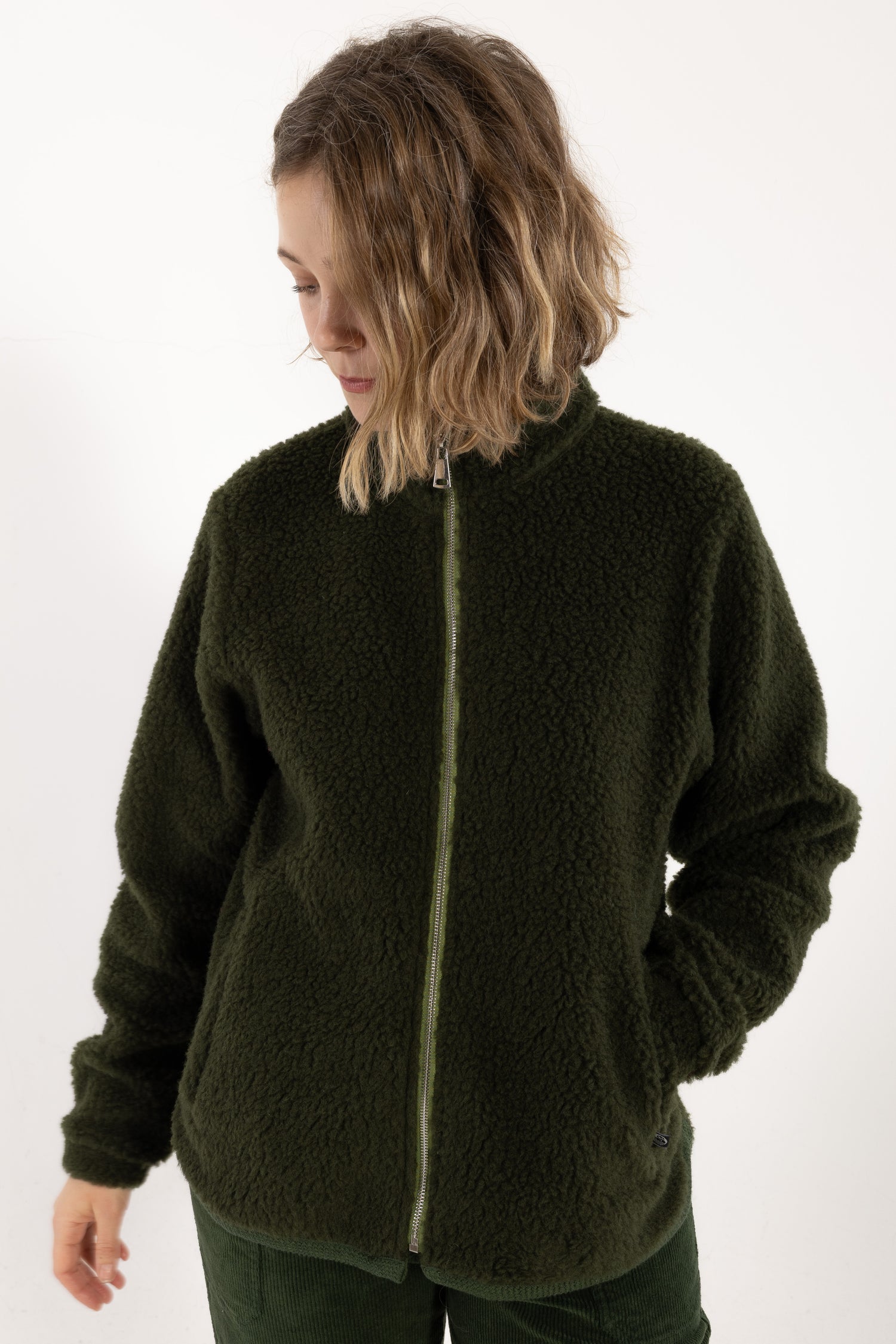 Danedada Fuzzy Wool Fleece Zip-Up Dark Army