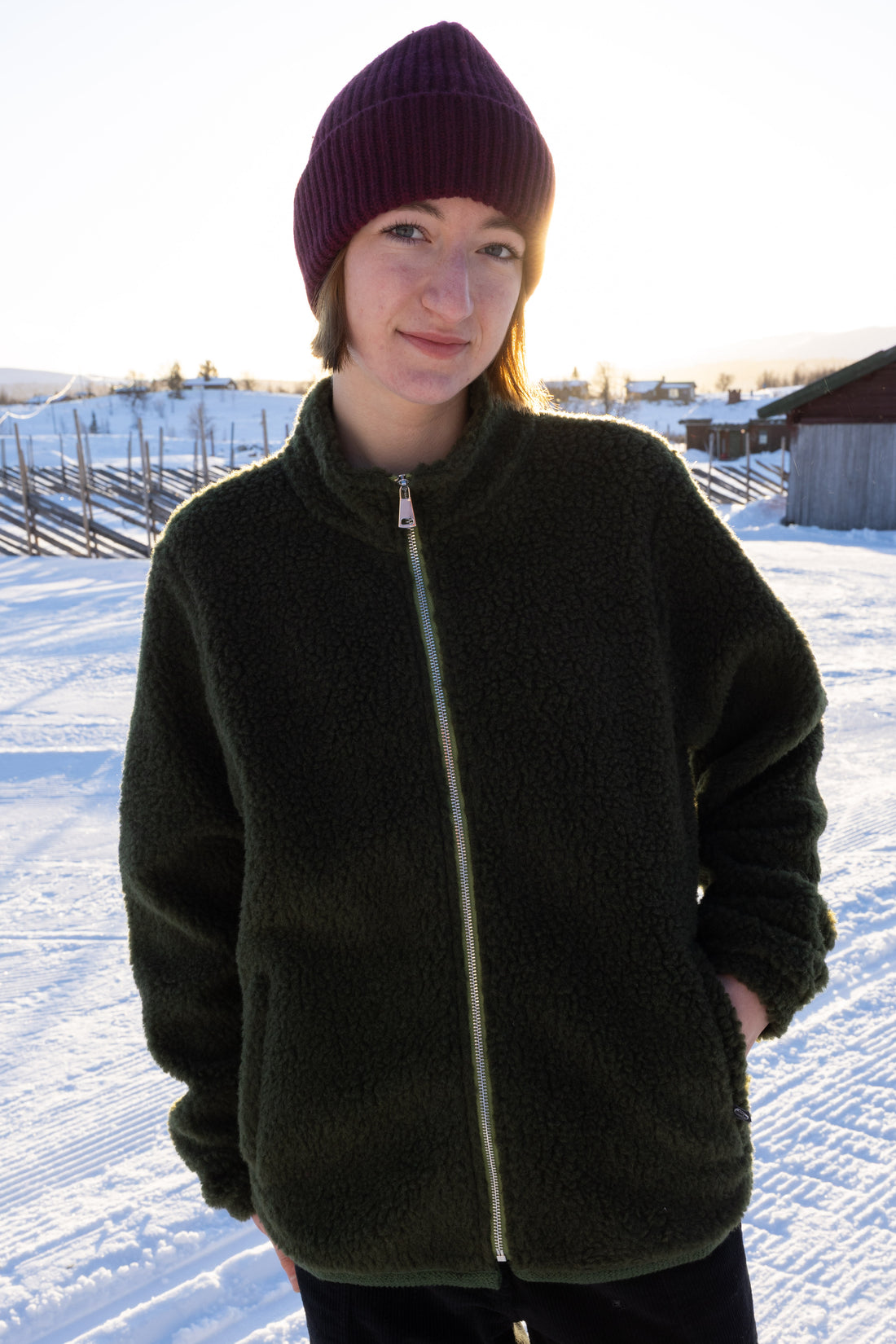 Danedada Fuzzy Wool Fleece Zip-Up Warm Army