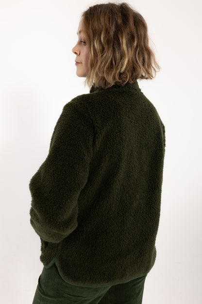 Danedada Fuzzy Wool Fleece Zip-Up Dark Army