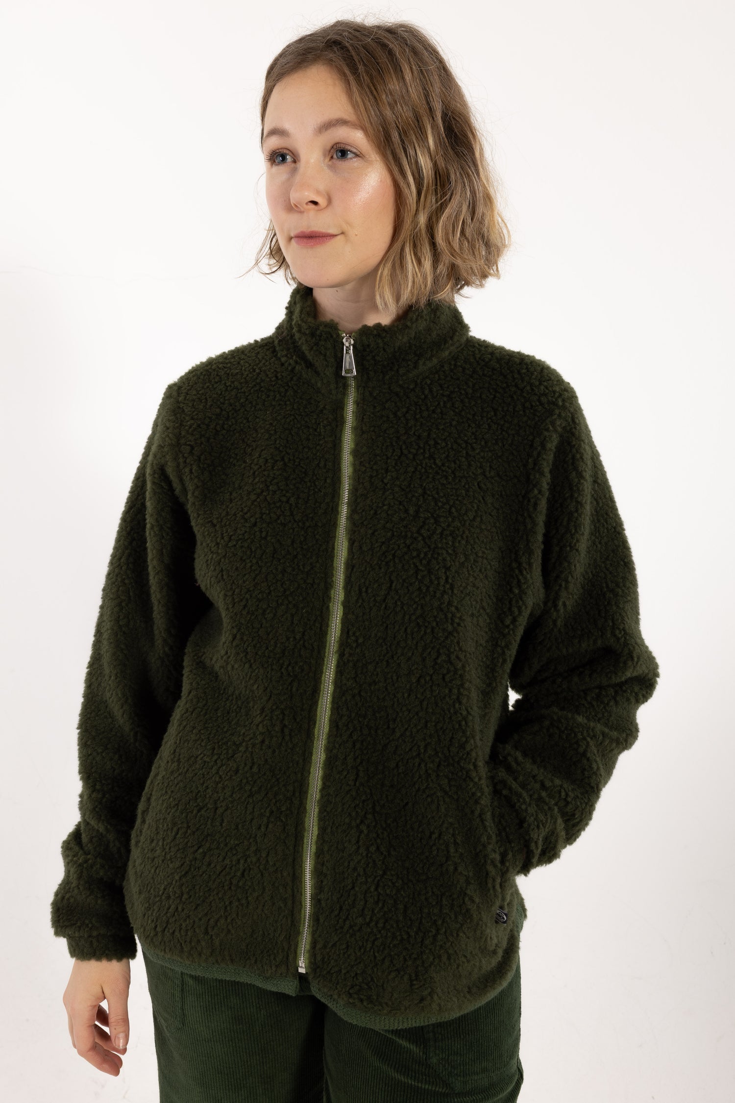 Danedada Fuzzy Wool Fleece Zip-Up Dark Army