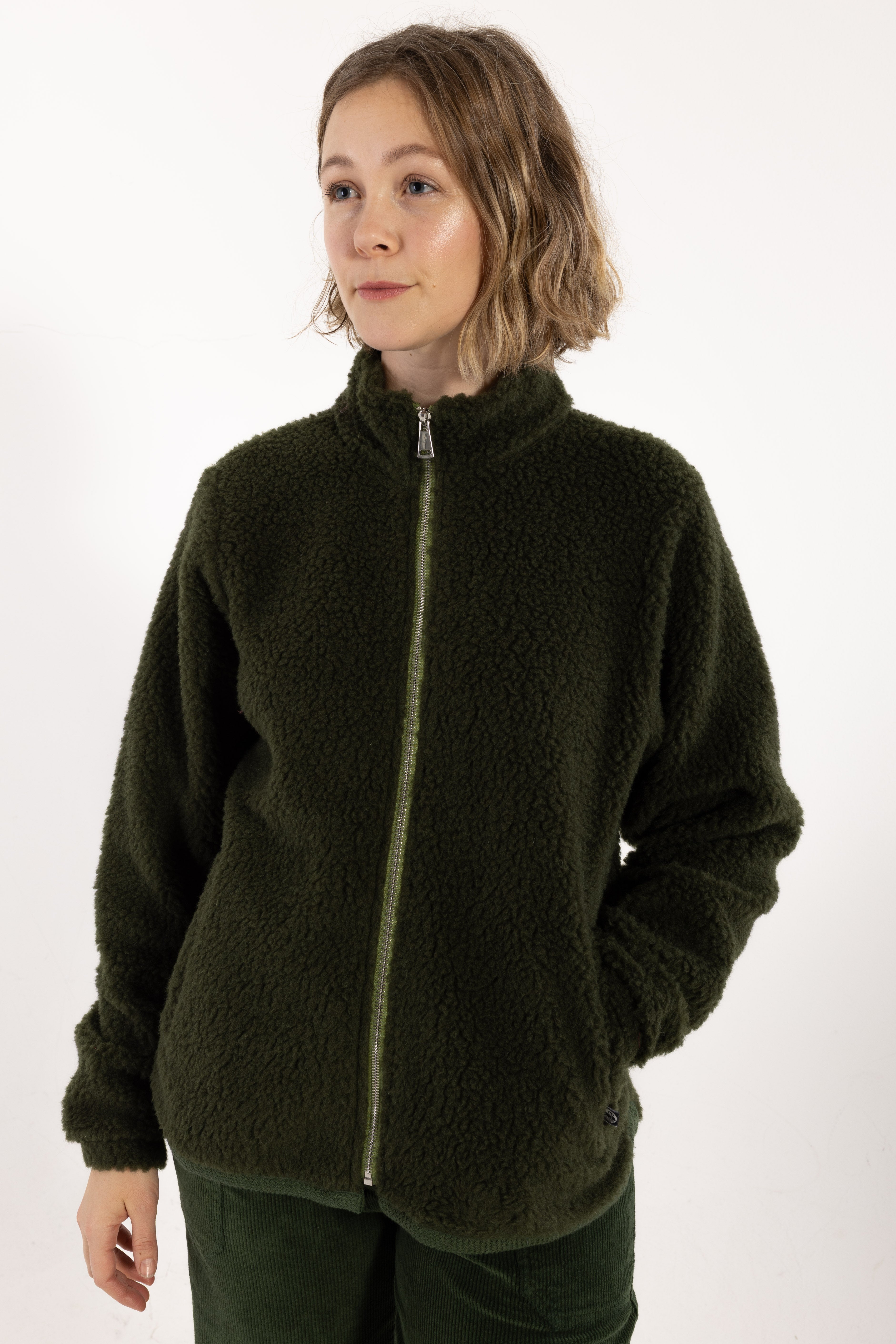 Danedada Fuzzy Wool Fleece Zip-Up Dark Army