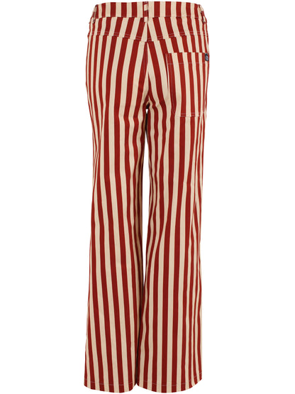 Lækre bukser i bomuldscanvas med røde og sandfarvede striber til kvinder