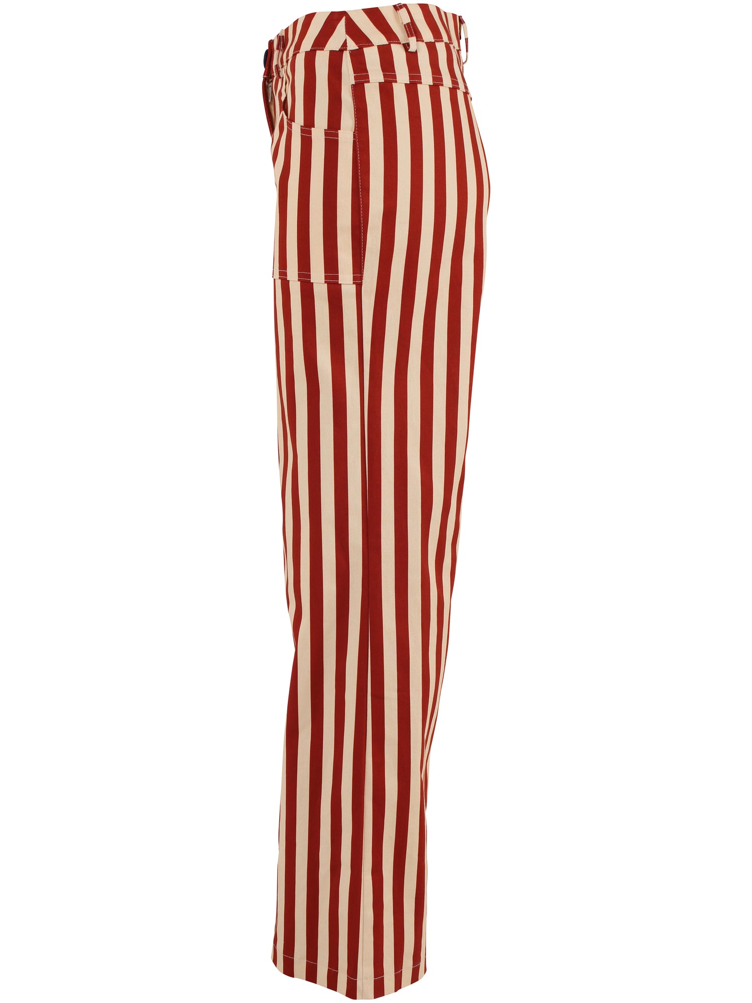 Lækre bukser i bomuldscanvas med røde og sandfarvede striber til kvinder